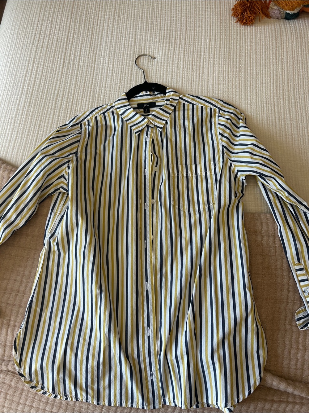 JCrew Striped Button-Down Shirt in Yellow, White & Navy